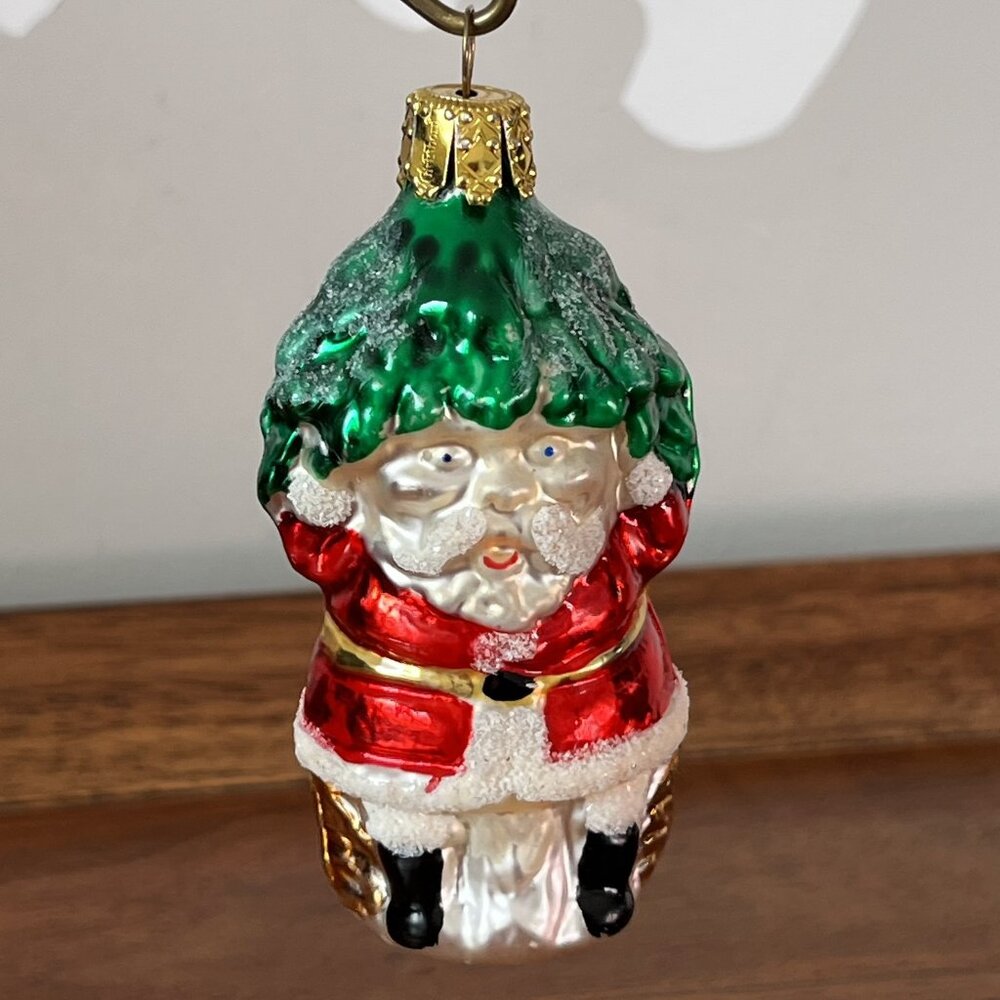 Christborn Santa Claus Sitting Under Tree Blown Glass Christmas Ornament Germany
